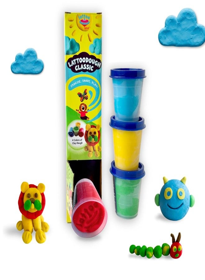 Lattooland Natural Clay Dough For Kids|Taste-Safe Clay Set|Vibrant Multi-Colours|Does Not Dry Up Easily|Soft & Safe Sensory Dough|Non-Toxic|Lab-Certified|Modelling Toy For Children(4 Colors) - Image 1